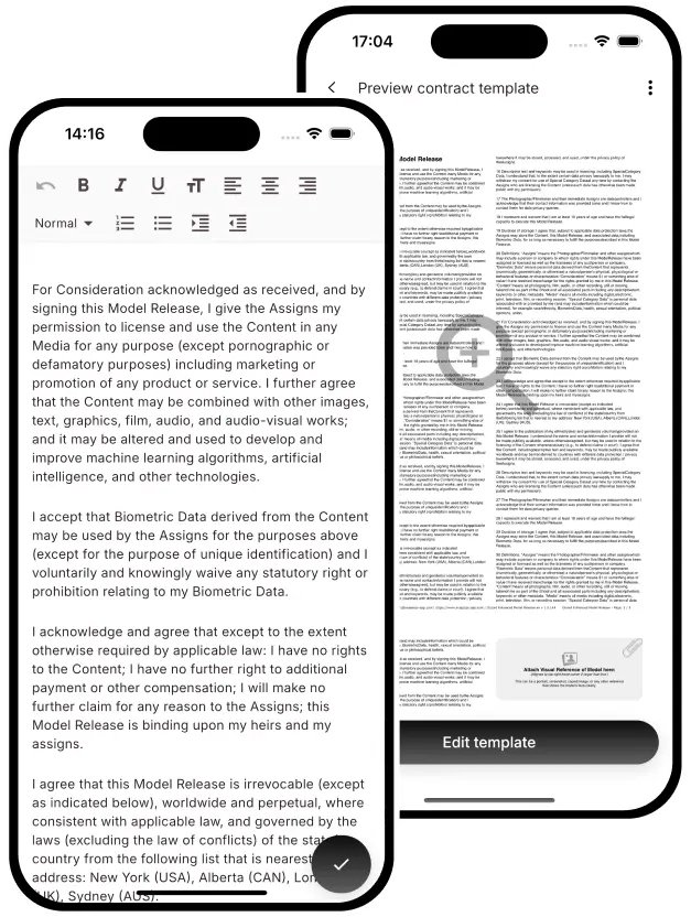 Model Release App release template workflow on mobile