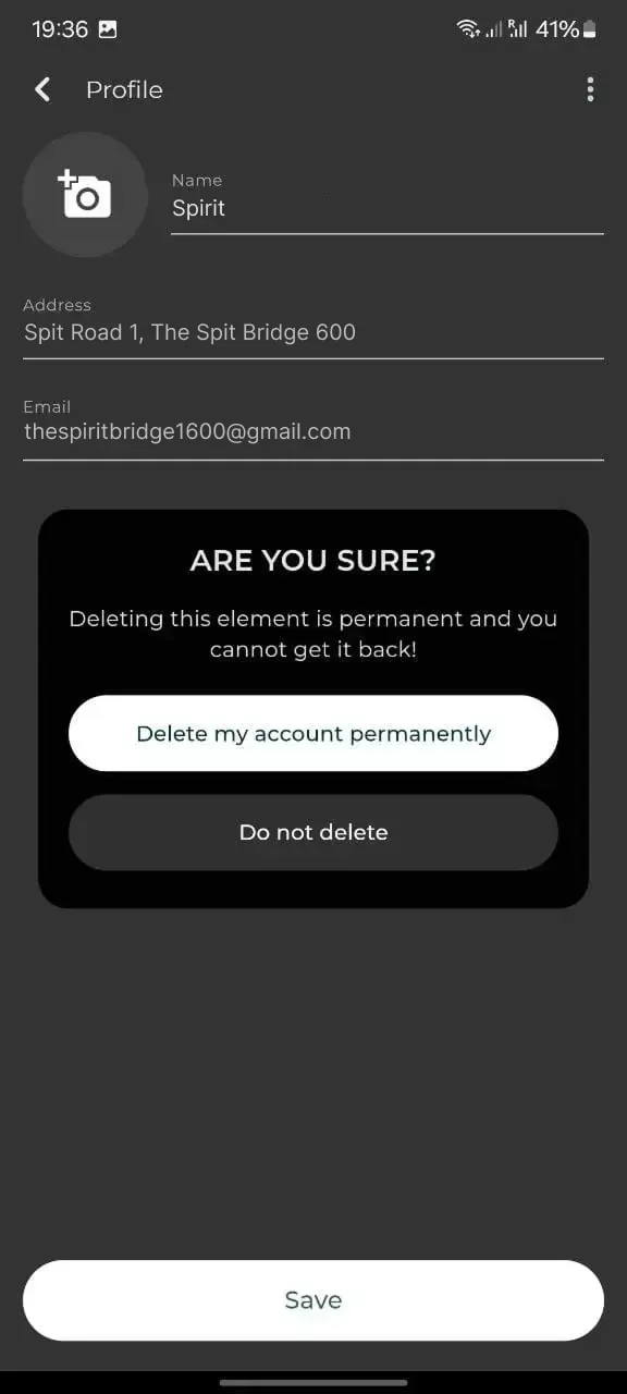 Delete account: confirm permanent deletion