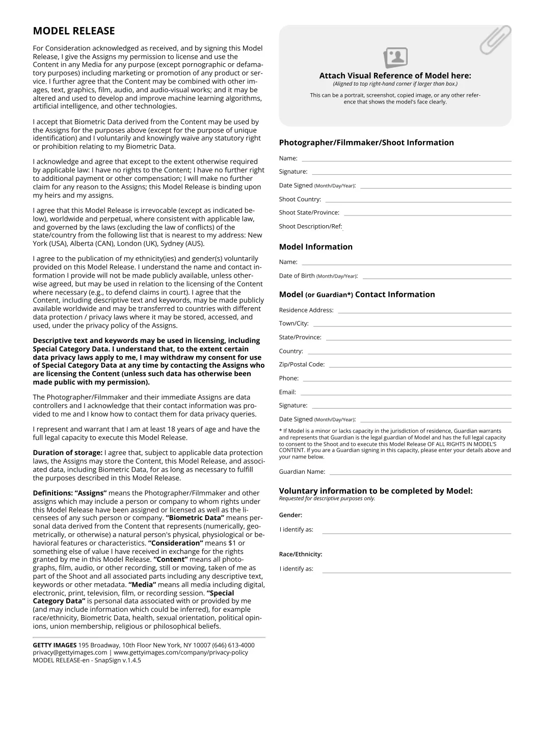 Example Getty Images model release form