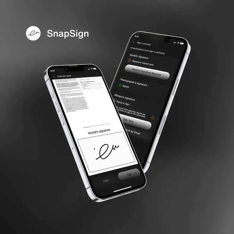 Model Release App app showing model release templates and signing workflow on mobile