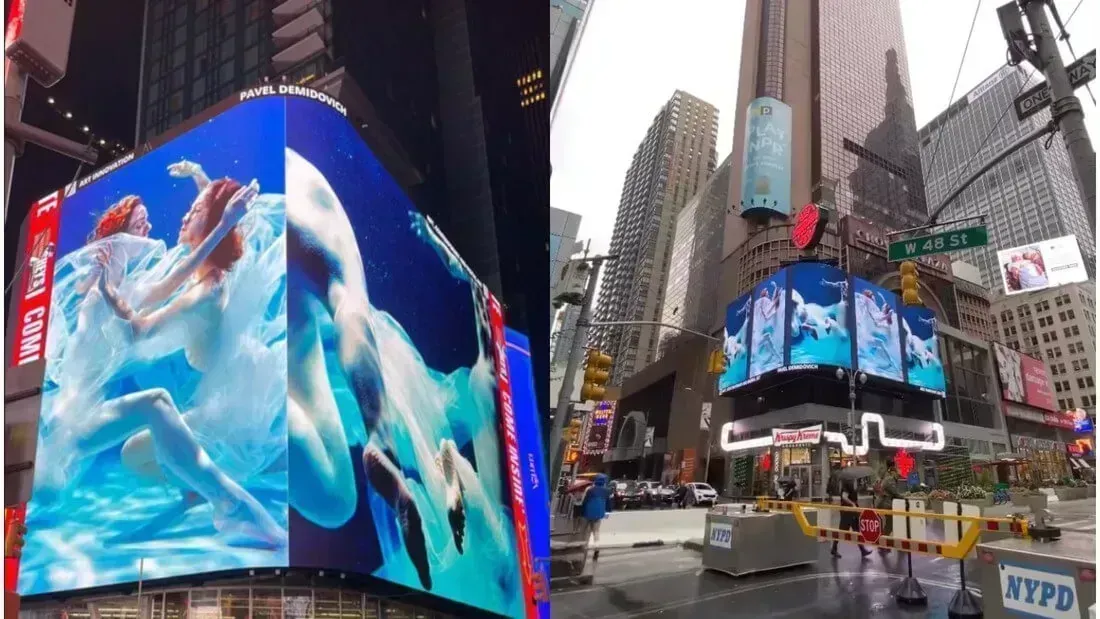 Pavel Demidovich photography exhibited on a massive billboard in Times Square during New York Art Week
